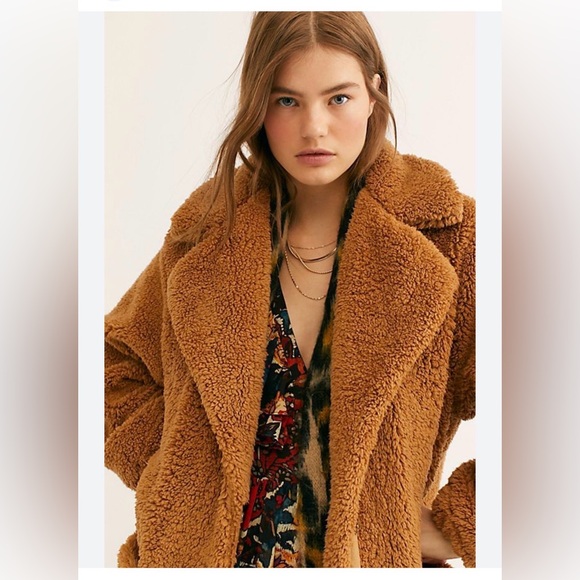 Free People Jackets & Blazers - Free People Boho Chic Tessa Teddy Coat Sz Medium Oversized Grunge Front Pockets